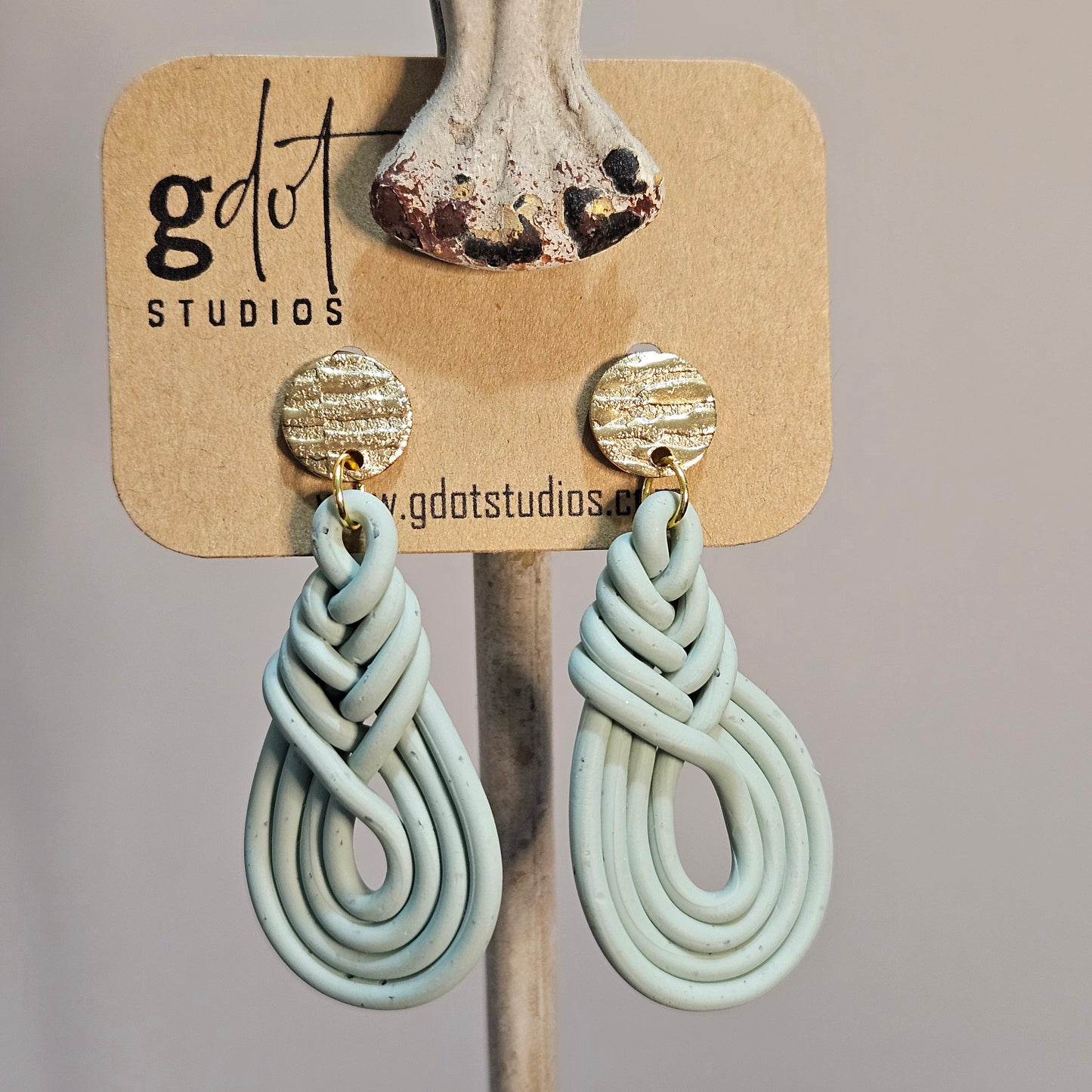 Neutral Sage Knot Earrings; Lightweight Unique Jewelry