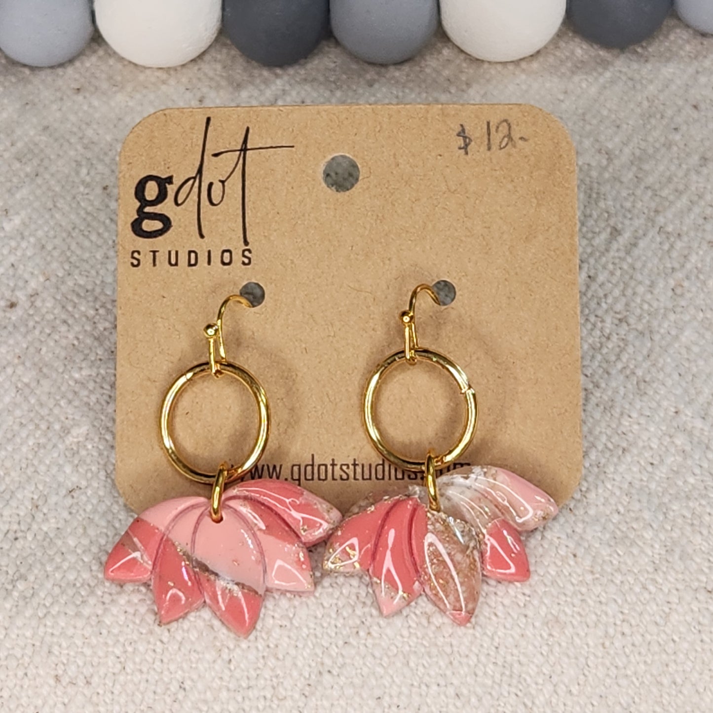 Polymer Clay Coral & Gold Marble Earring Collection; Unique Accessories; Statement Jewelry