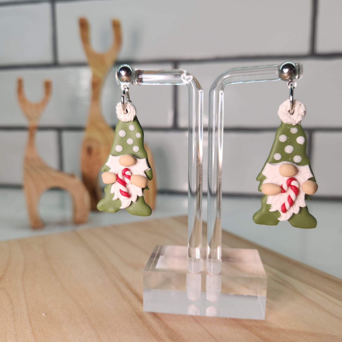 Christmas Gnome Earrings; Holiday Gnome Earrings; Polymer Clay