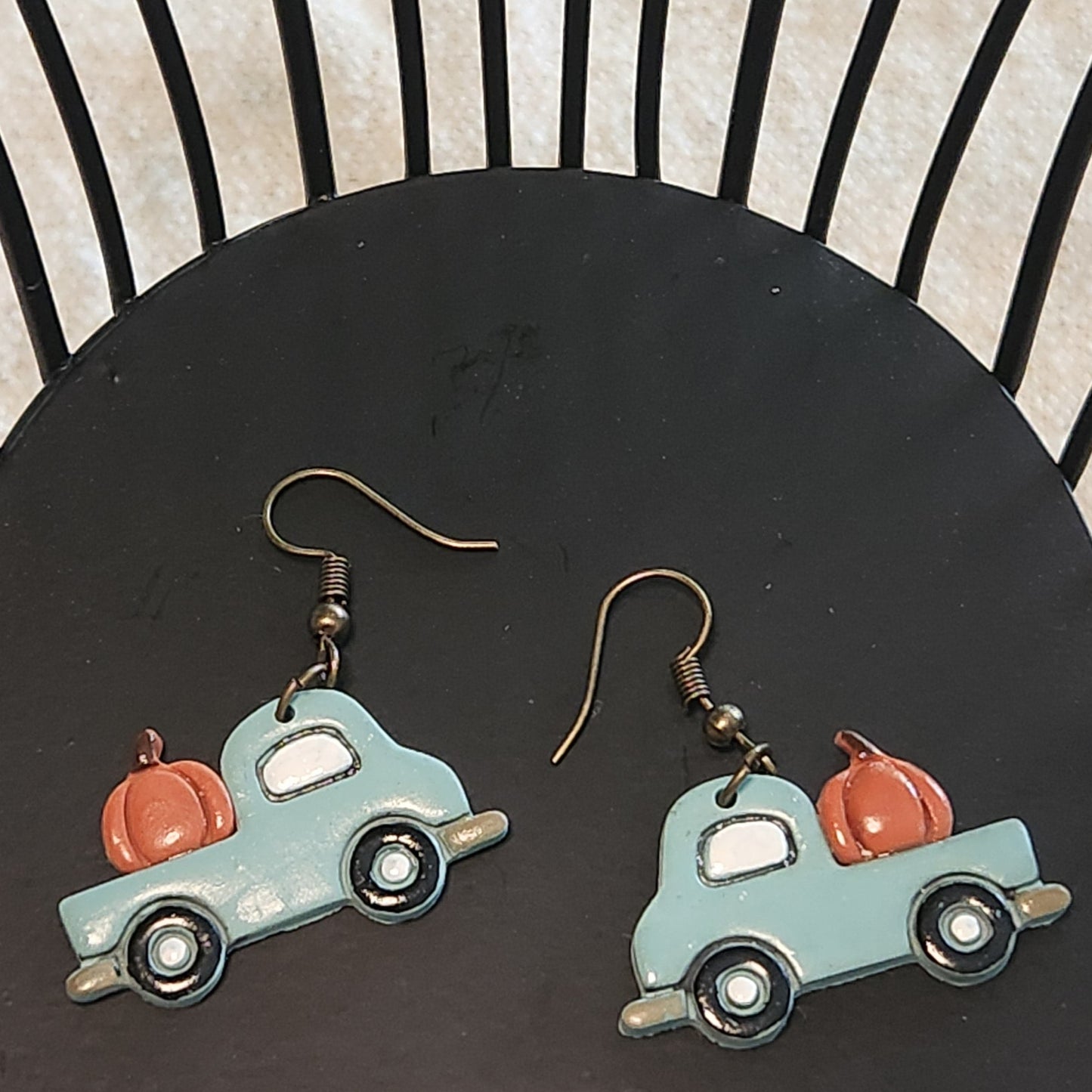 Tiffany Blue truck earrings with orange pumpkins