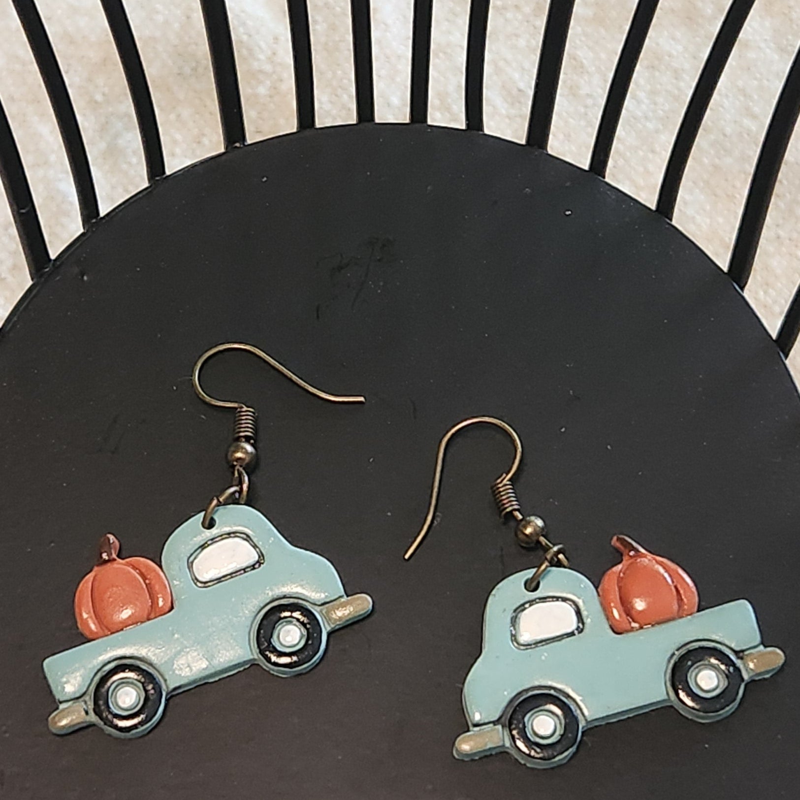 Tiffany Blue truck earrings with orange pumpkins