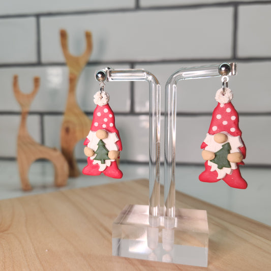 Christmas Gnome Earrings; Holiday Gnome Earrings; Polymer Clay